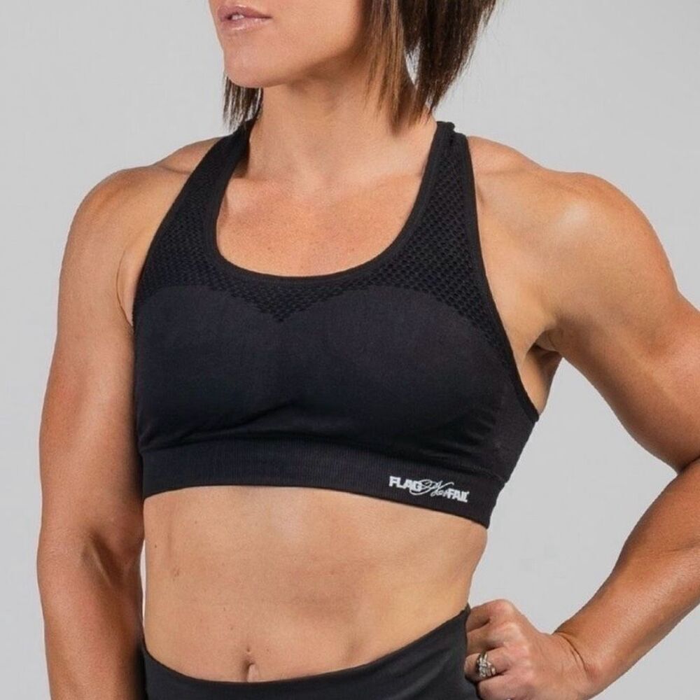 Flag Nor Fail NWT Seamless Lasercut Racerback Sports Bra in Black Size Medium